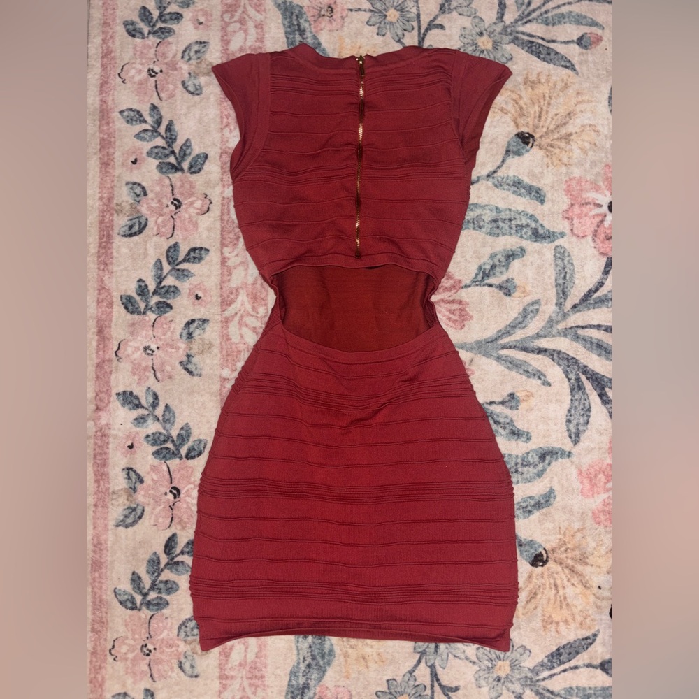 Bebe Red Bandage Open Back Cut Outs Mini party Dress